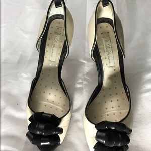 Lulu Guinness black and cream open toe heels